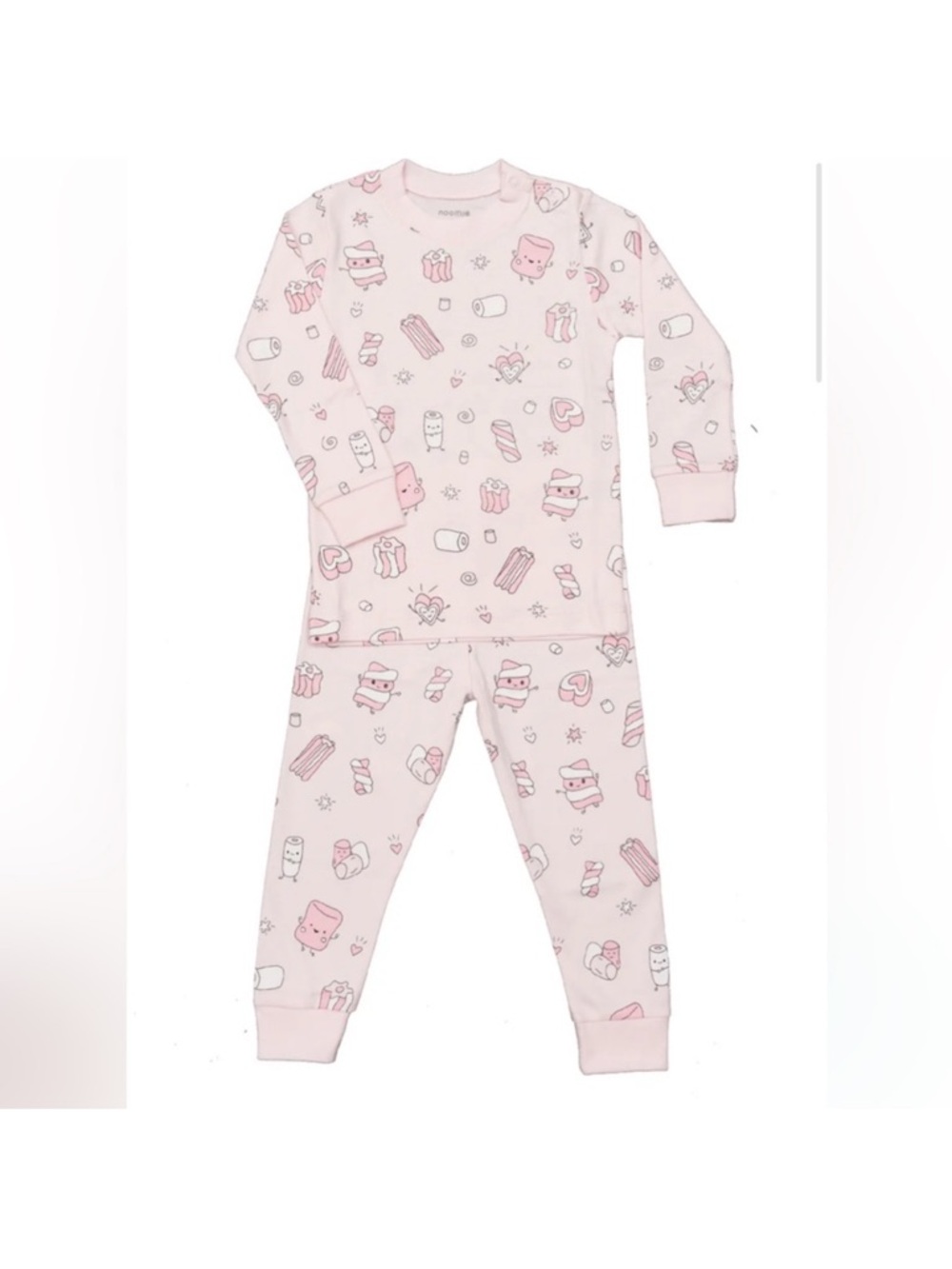 Girls Pink Cream Marshmallow Print Long Sleeve Pajama Set